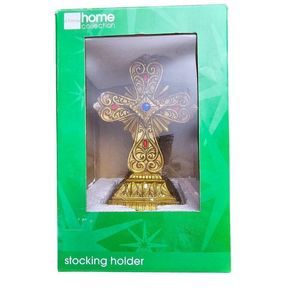 A Cross Weighted Stocking Holder with Rhinestone